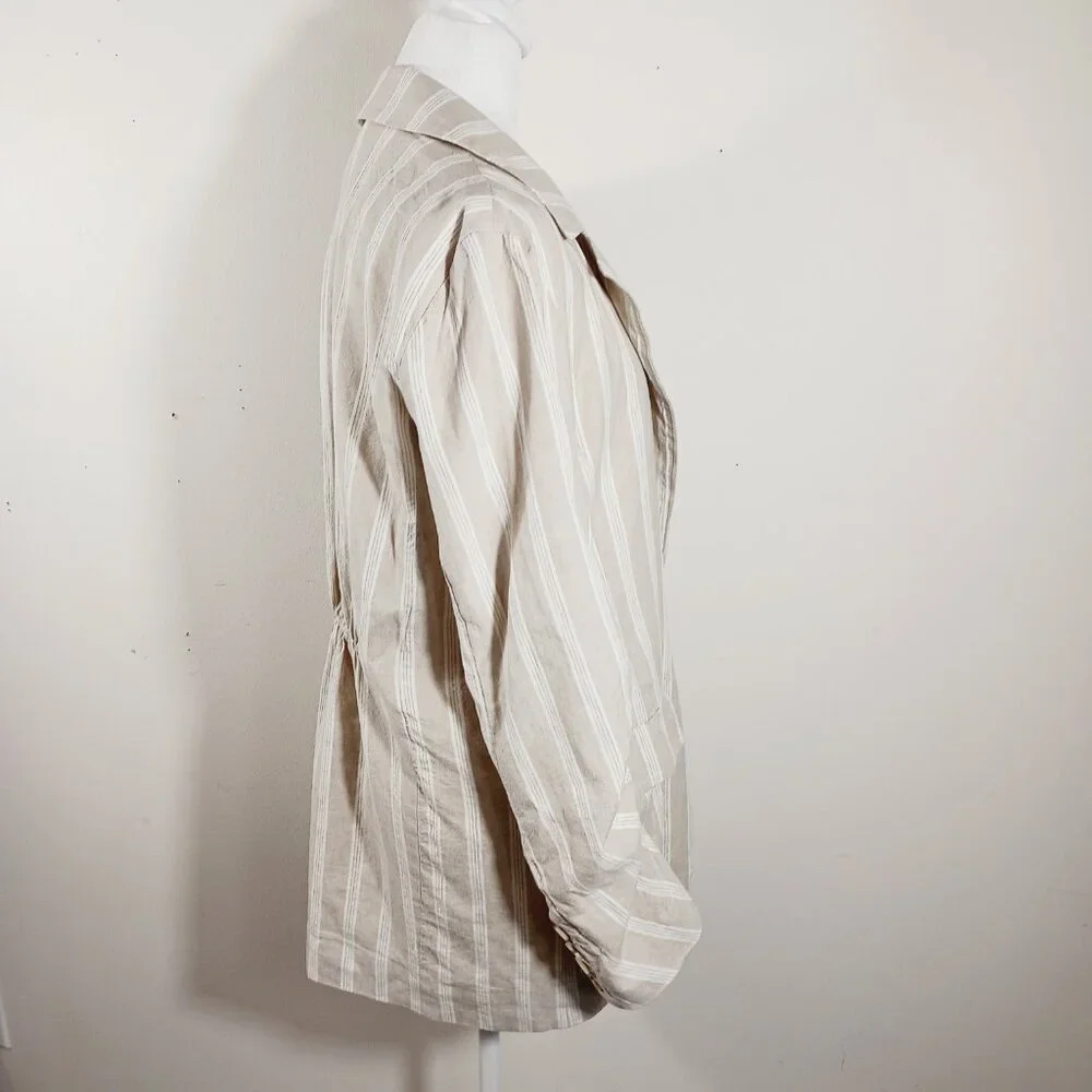 Free People "Fern" Oversized Striped Linen Blend Blazer, Ruched Sleeves SZ Small - Picture 5 of 16